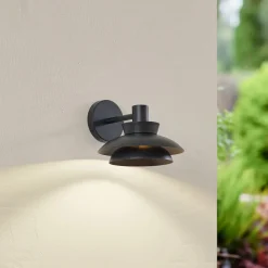 Terrassebelysning|Væglamper ^ Lucande udendørs væglampe Thais, sort, metal, Ø 25 cm