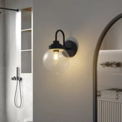 Lucande Væg- Og Spejllamper|Væglamper > væglampe Badolo, sort, glas, 25 cm høj, IP44