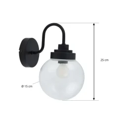 Lucande Væg- Og Spejllamper|Væglamper > væglampe Badolo, sort, glas, 25 cm høj, IP44