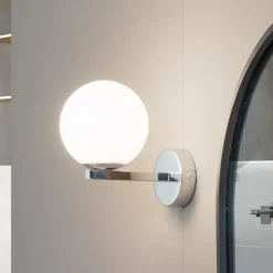 Lucande Væg- Og Spejllamper|Væglamper > væglampe Bidolo, kromfarvet, glas, Ø 12 cm, IP44