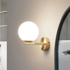 Lucande Væg- Og Spejllamper > -væglampe Bidolo, messingfarvet, glas, 12 cm, IP44