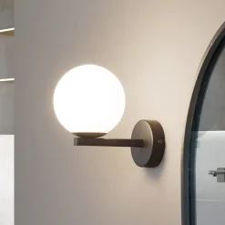 Lucande Væg- Og Spejllamper|Væglamper > væglampe Bidolo, sort, glas, Ø 12 cm, IP44