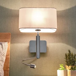 Lucande Væglamper|Væglamper > væglampe Jettka, højde 63 cm, læsearm, tekstil