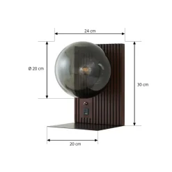 Lucande Væglamper|Væglamper > væglampe Veloura, højde 30 cm, glas, træ, USB