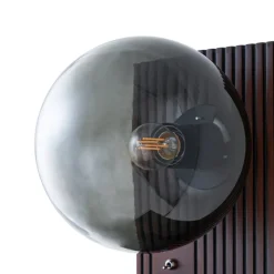 Lucande Væglamper|Væglamper > væglampe Veloura, højde 30 cm, glas, træ, USB