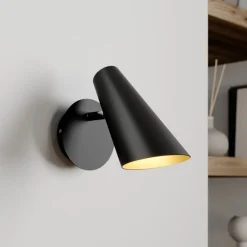Lucande Pendellamper|Væglamper > væglampe Wibke, højde 24 cm, sort, guld, metal