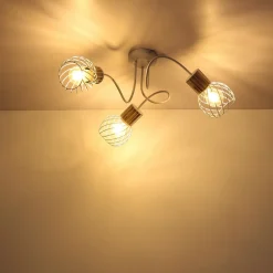 Loftlamper ^ Globo Luise loftlampe i hvid og trælook, 3 lyskilder