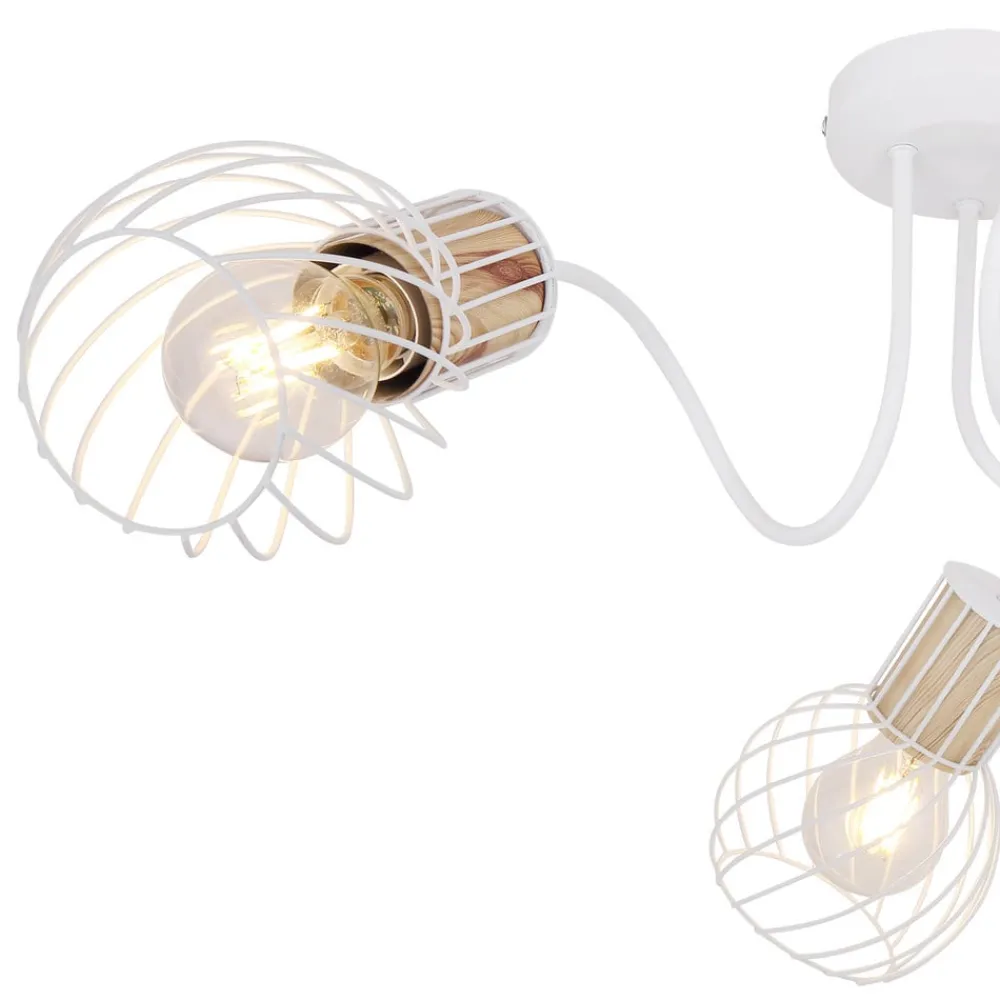 Loftlamper ^ Globo Luise loftlampe i hvid og trælook, 3 lyskilder