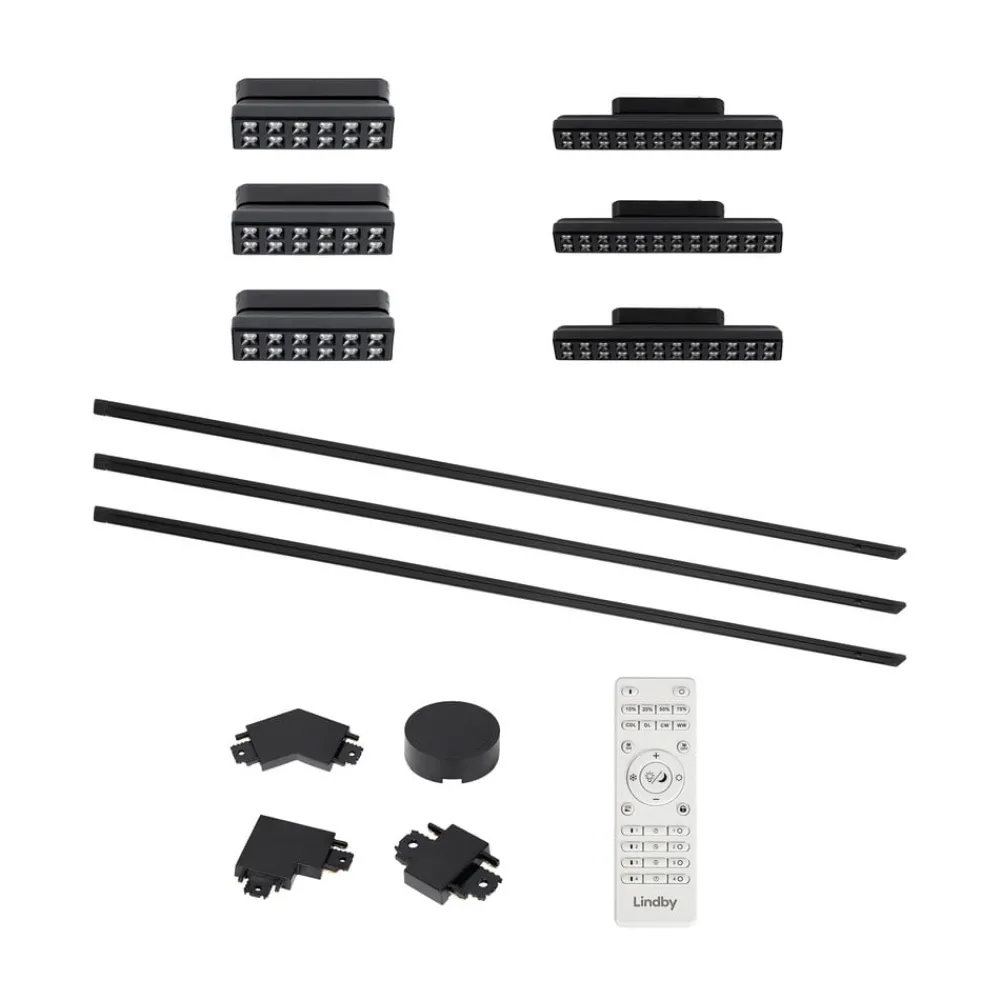 Lindby Skinnesystem > Lumaro skinnesystem, sporskifte, 6 lyskilder, sort, 48V, dæmpbar
