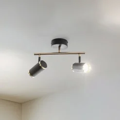 Loftlamper|Spotlights ^ Lucea Lume loftspot, 2 lyskilder, sort/messing, højde 22 cm, jern