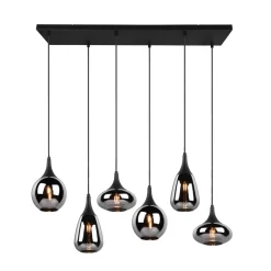 Trio Lighting Pendellamper > Lumina pendel, 6-lys, sort/krom, glas