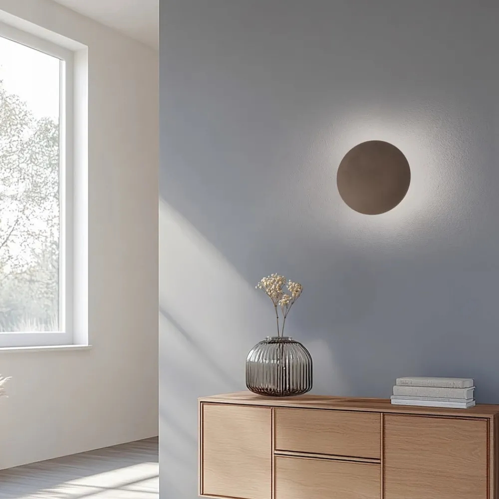 Væglamper|Væglamper ^ TK Lighting Luna væglampe, brun, indirekte lys, Ø 30 cm, stål