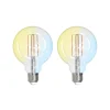 Dæmpbar Led-Pære|Filament Pære ^ LUUMR Smart LED E27 G95 7W ZigBee Philips Hue sæt med 2 stk