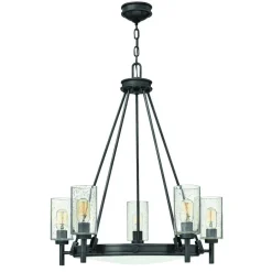 Lysekroner ^ HINKLEY Lysekrone Collier, 5 lyskilder, sort, stål, glas, E27