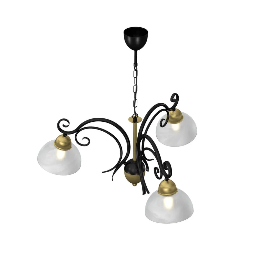 Luminex Lysekroner > Lysekrone Flora, 3 glasskærme, sort/messing