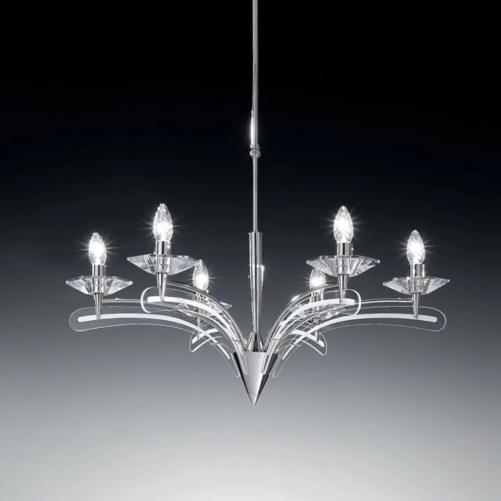 Lysekroner ^ Metallux Lysekrone ICARO, med krystalglas, krom