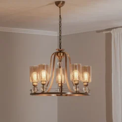 Avonni Lysekroner > Lysekrone Jadina, guld antik, 5 lyskilder, Ø 62 cm metal/glas
