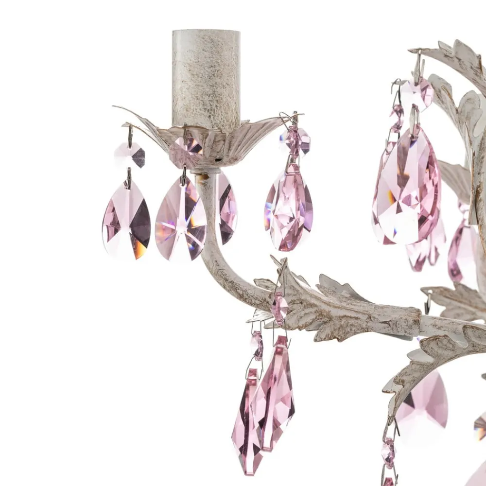 Lysekroner|Pendellamper ^ ONLI Lysekrone Kate, 5 lyskilder hvid, rosékrystaller