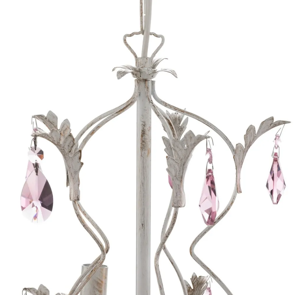 Lysekroner|Pendellamper ^ ONLI Lysekrone Kate, 5 lyskilder hvid, rosékrystaller