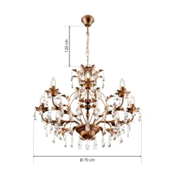 ONLI Pendellamper|Pendellamper > Lysekrone Teresa, bronze, krystal, Ø 70 cm, 8 lys