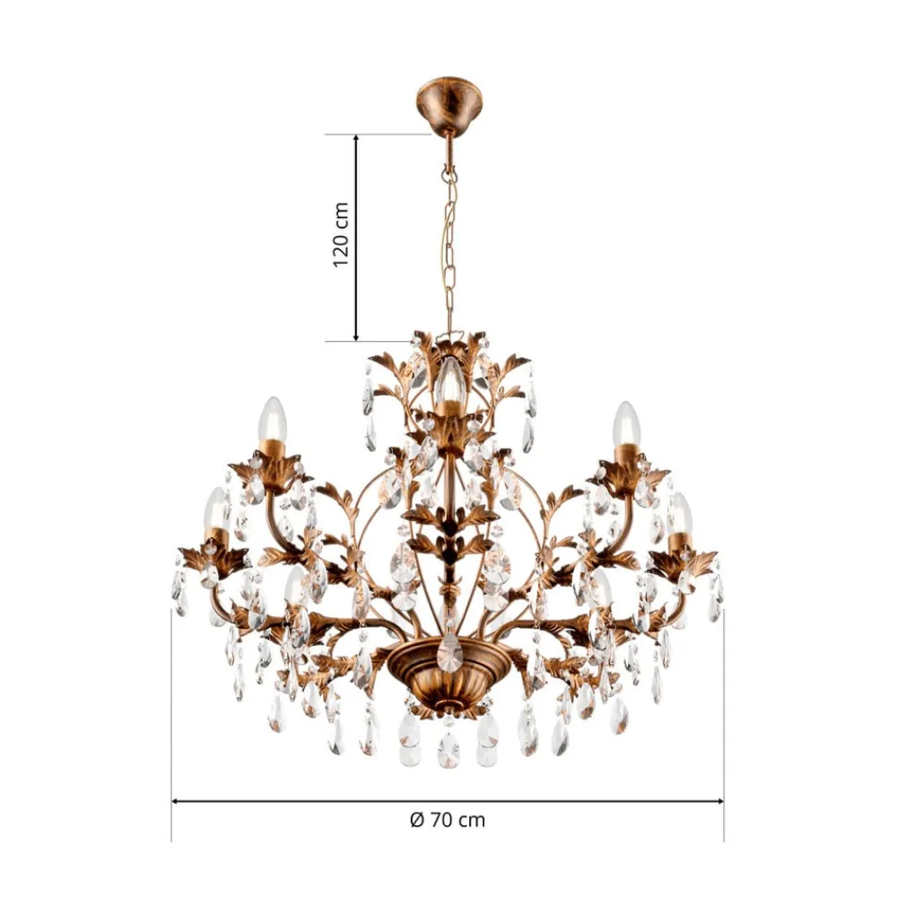ONLI Pendellamper|Pendellamper > Lysekrone Teresa, bronze, krystal, Ø 70 cm, 8 lys
