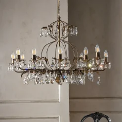 ONLI Pendellamper|Lysekroner > Lysekrone Teresa, 12 lyskilder, bronzefarvet, krystal