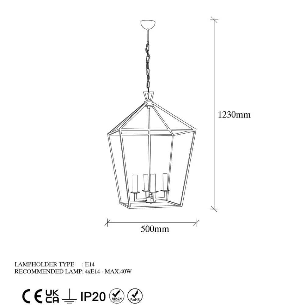 Pendellamper|Lysekroner ^ Opviq Lysekrone Till 13251, sort, metal, 4 lyskilder