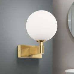 Væg- Og Spejllamper ^ ORION Mara væglampe, messingfarvet, glas, 17,5 cm høj, G9, IP44