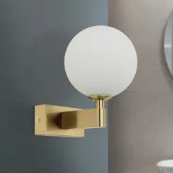 Væg- Og Spejllamper ^ ORION Mara væglampe, messingfarvet, glas, 17,5 cm høj, G9, IP44