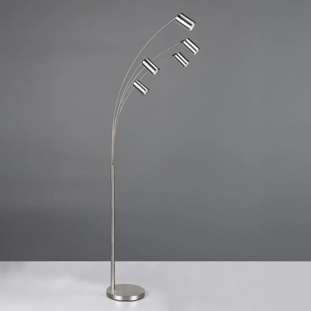 Gulvlamper|Gulvlamper ^ Trio Lighting Marley gulvlampe, nikkel, højde 200 cm, 5 lyskilder, metal