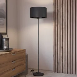 EGLO Gulvlamper|Gulvlamper > Maserlo gulvlampe, sort, højde 151 cm, stof/stål