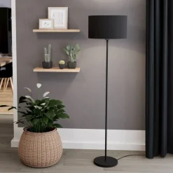 EGLO Gulvlamper|Gulvlamper > Maserlo gulvlampe, sort, højde 151 cm, stof/stål
