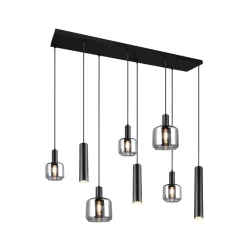 Pendellamper ^ Trio Lighting Mataro hængelampe, krom/sort, 118 cm, 8 lyskilder glas/metal