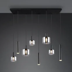 Pendellamper ^ Trio Lighting Mataro hængelampe, krom/sort, 118 cm, 8 lyskilder glas/metal