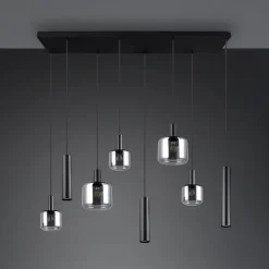 Pendellamper ^ Trio Lighting Mataro hængelampe, krom/sort, 118 cm, 8 lyskilder glas/metal