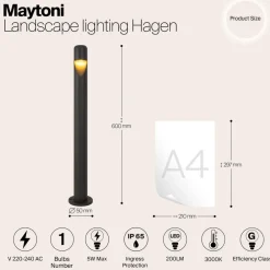 Maytoni Gadebelysning > Hagen LED-gadelampe, 3000K, grafit