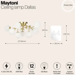 Maytoni Loftlamper|Loftlamper > loftlampe Dallas, 12 lyskilder, guldfarvet/hvid