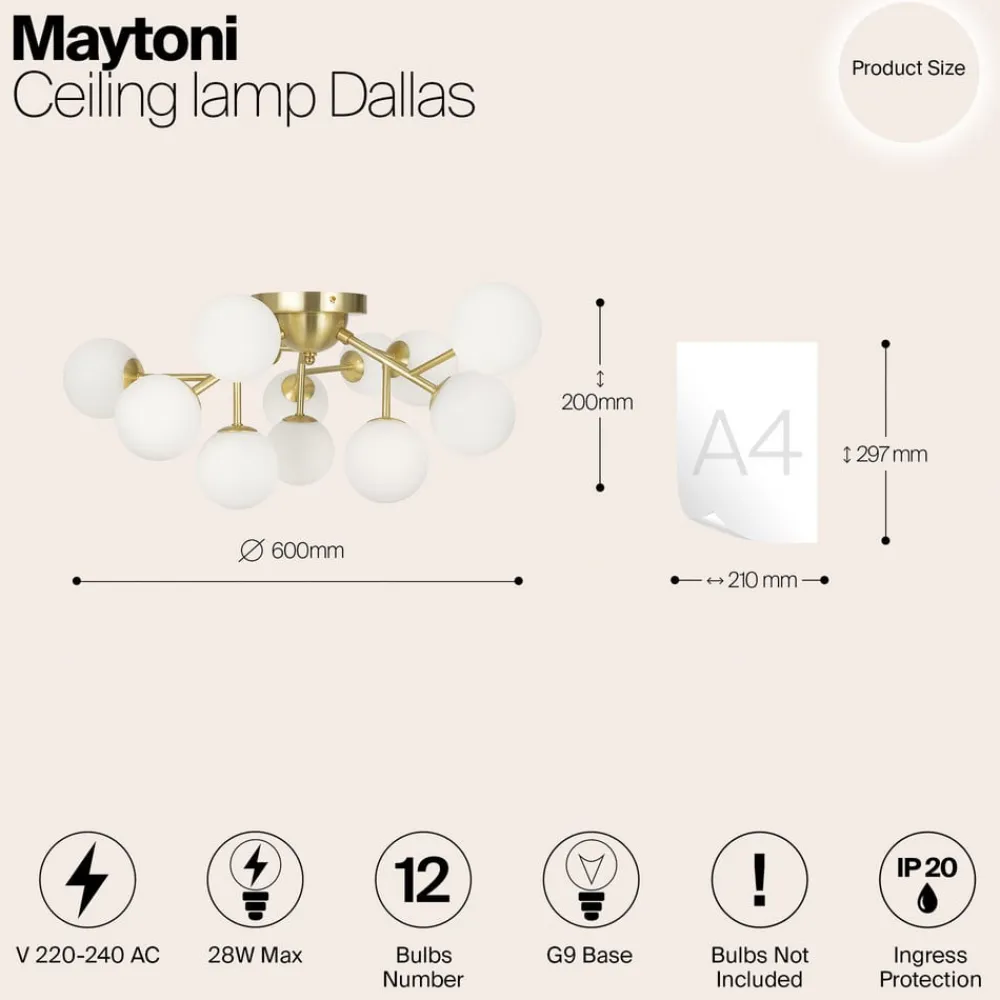 Maytoni Loftlamper|Loftlamper > loftlampe Dallas, 12 lyskilder, guldfarvet/hvid