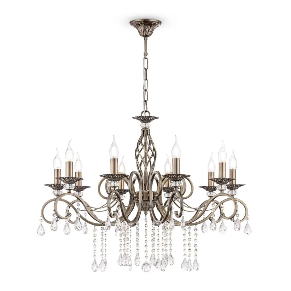 Lysekroner ^ Maytoni lysekrone Grace antik messing metal/glas 10 lyskilder.