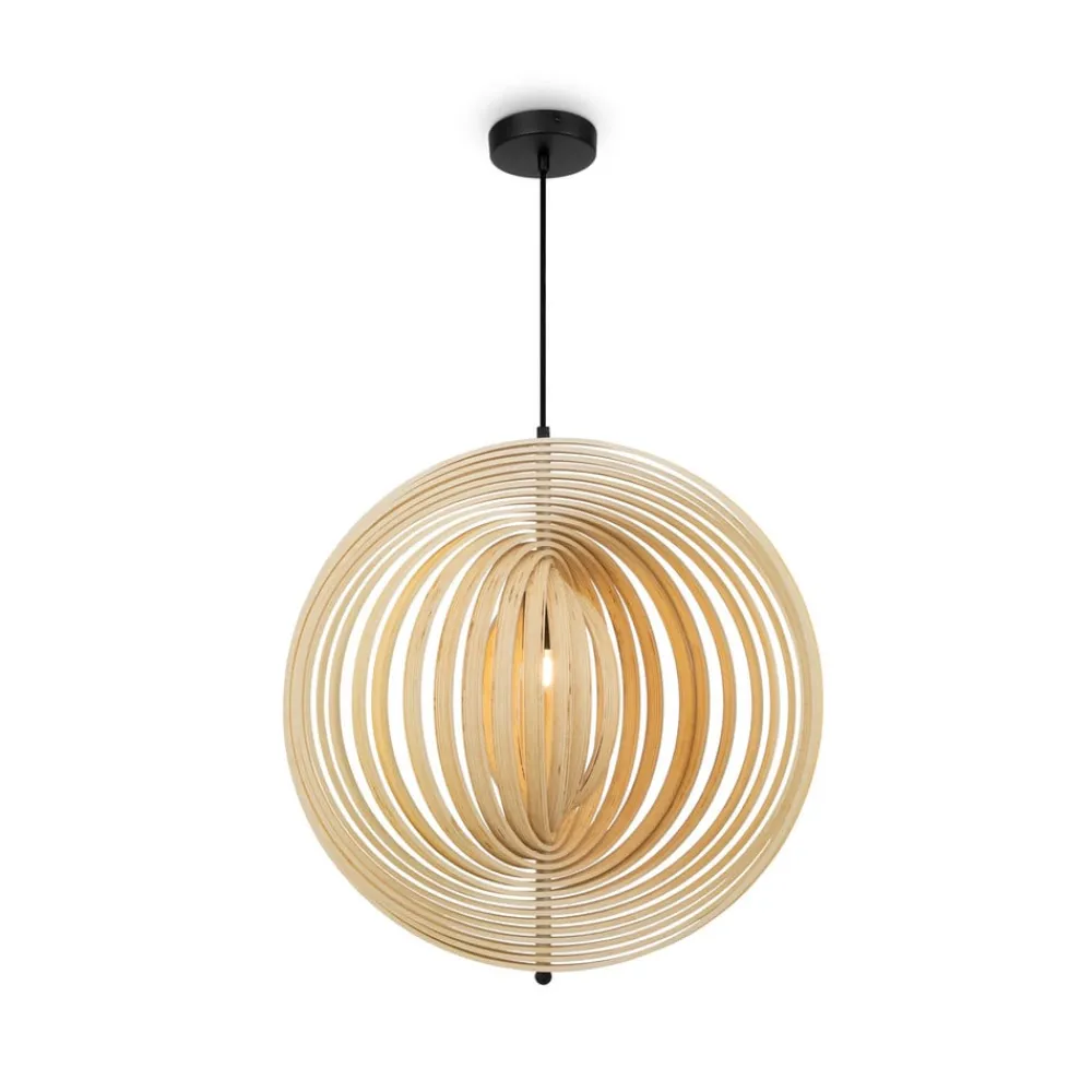 Pendellamper ^ Maytoni Roots hængelampe, sfærisk form, Ø 60 cm, træ/sort
