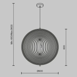 Pendellamper ^ Maytoni Roots hængelampe, sfærisk form, Ø 60 cm, træ/sort