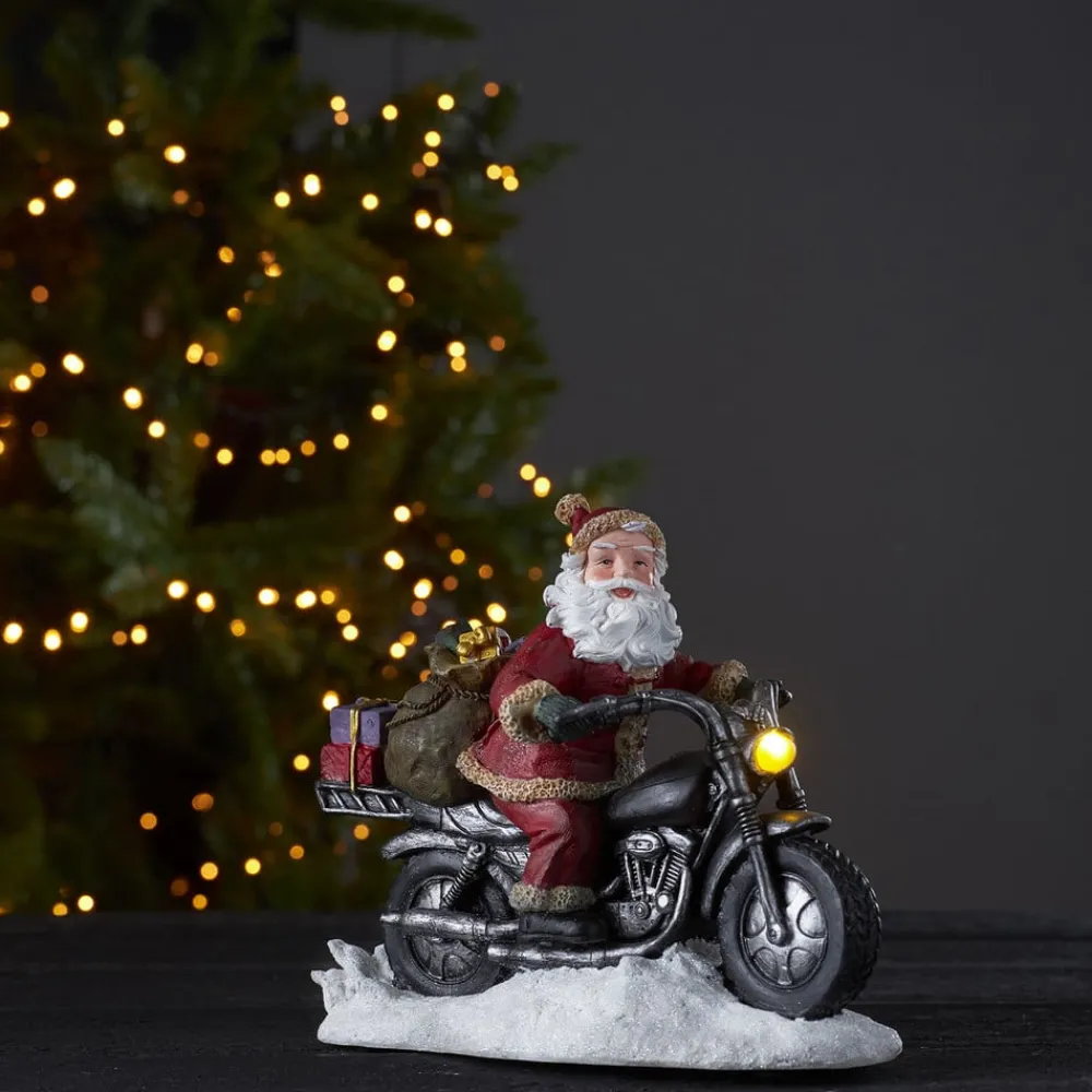 Dekorationsbelysning|Julepynt ^ STAR TRADING Merryville LED-dekolampe, julemand på motorcykel