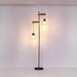 Globo Gulvlamper|Gulvlamper > Mina gulvlampe, sort/brun, højde 168 cm, metal/træ