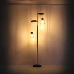 Globo Gulvlamper|Gulvlamper > Mina gulvlampe, sort/brun, højde 168 cm, metal/træ