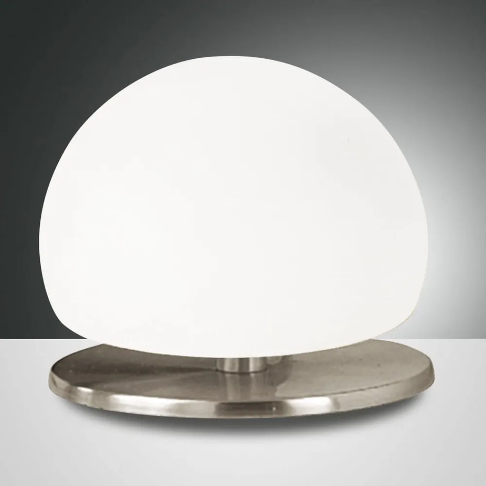 Bordlamper ^ Fabas Luce Morgana bordlampe, nikkel/hvid, touchdæmper, 3.000 K