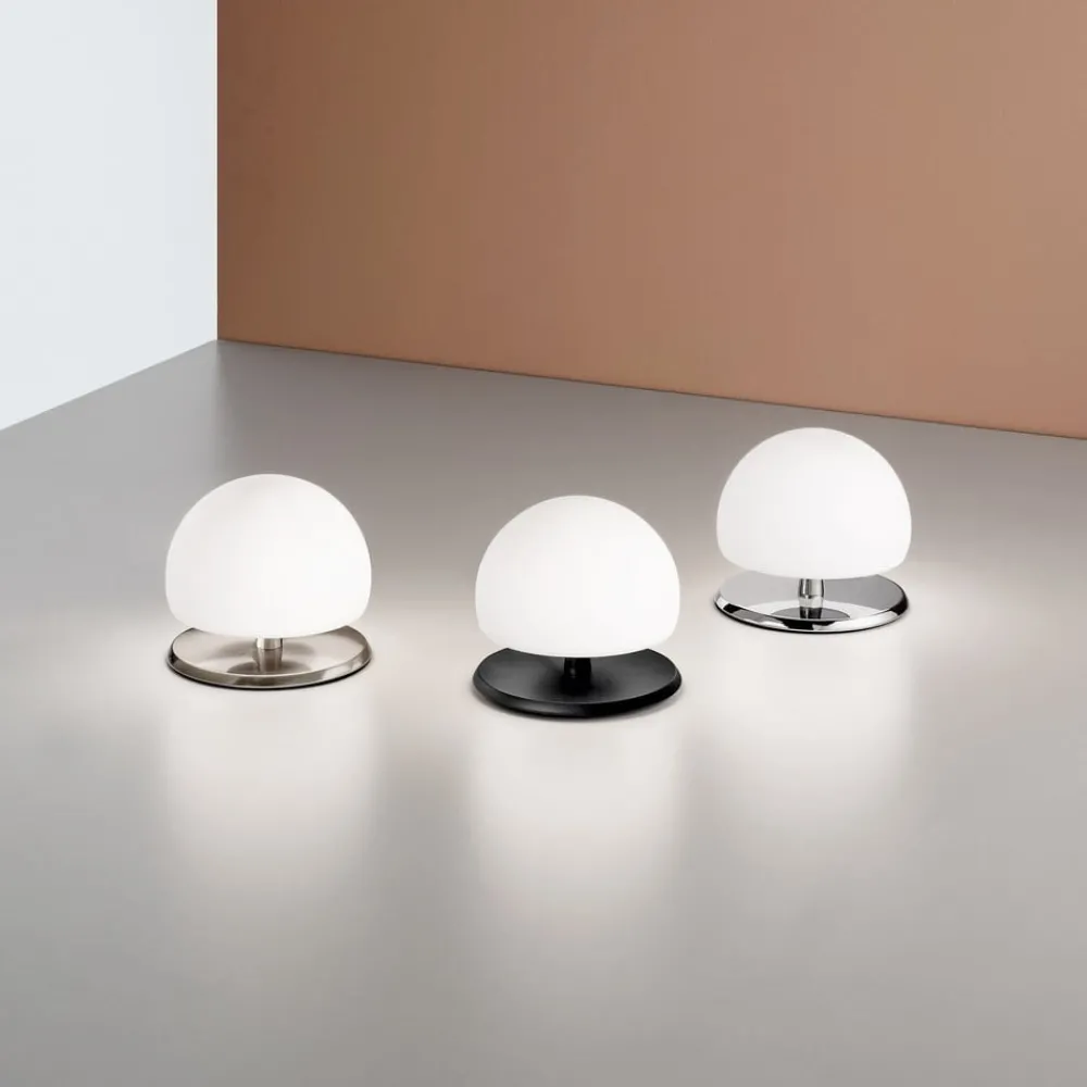 Bordlamper ^ Fabas Luce Morgana bordlampe, nikkel/hvid, touchdæmper, 3.000 K
