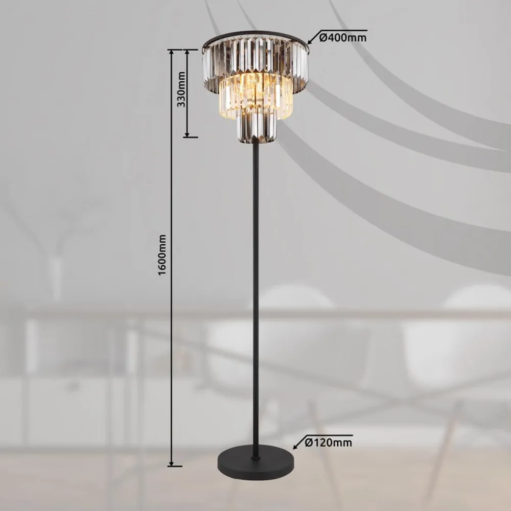 Globo Gulvlamper|Gulvlamper > Naxis gulvlampe, sort/røggrå, højde 160 cm, krystal