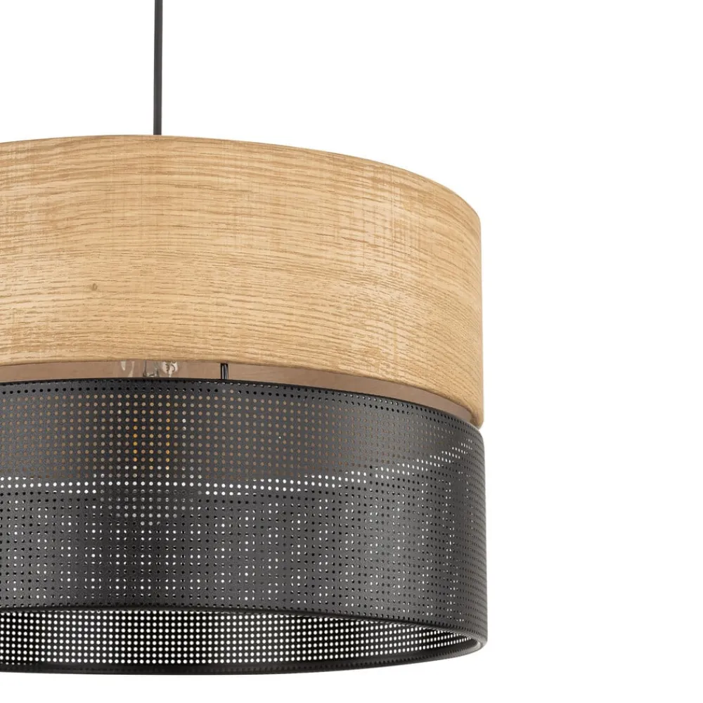 Pendellamper ^ TK Lighting Nicol hængelampe, sort/træ-effekt, Ø 38 cm, 1-lys, 1 x E27