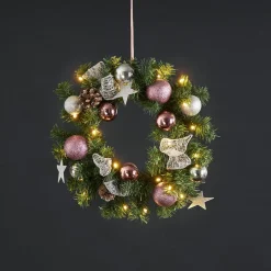 STAR TRADING Dekorationsbelysning|Julepynt > Noel LED-julekrans med sølv-/pinkfarvet dekoration