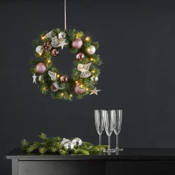 STAR TRADING Dekorationsbelysning|Julepynt > Noel LED-julekrans med sølv-/pinkfarvet dekoration